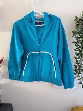 Fila Vintage F-Box Teal Zip-Up Hoodie with White Piping